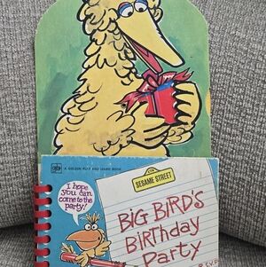 Vtg BIG BIRD'S BIRTHDAY PARTY Sesame Street Golden Play & Learn HC w Color Wheel